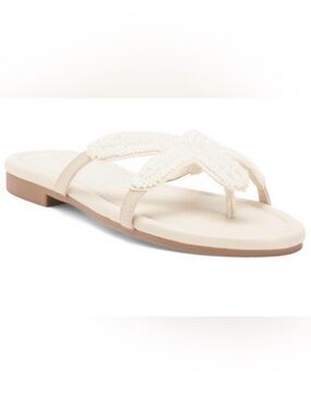 NWT Carolina Costas beaded starfish Women's Cream Learher Thong  Sandals, size 8
